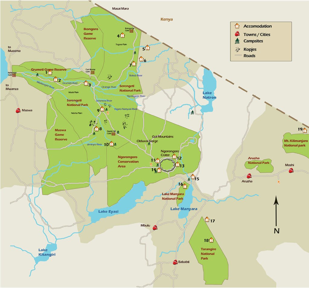 Northern Circuit Tanzania Destinations Map